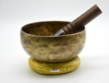 6-inch palm-size Tiger Eye singing bowl with mallet and cushion
