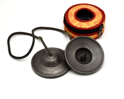 8 cm bronze Tingsha cymbals with traditional leather string