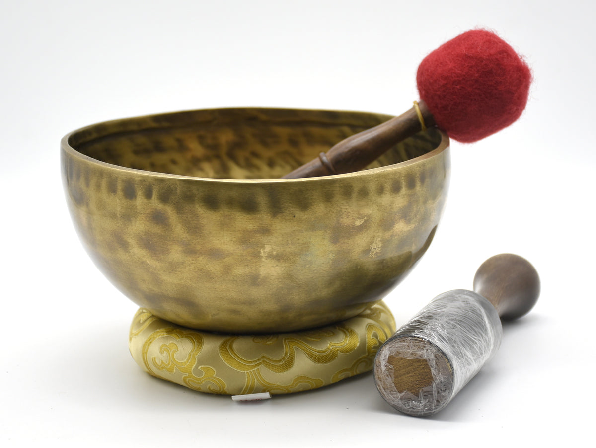 9-inch Tiger antique singing bowl with mallet, cushion and striker