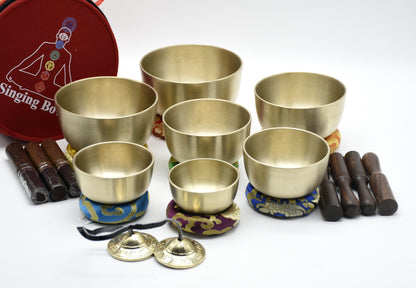 Complete Tibetan singing bowl therapy set with protective carrying case