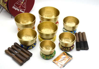 Hand-Beaten Tibetan Singing Bowl Set of 7 – Chakra Balancing Meditation Sound Bath Collection