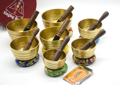 Hand-Beaten Tibetan Singing Bowl Set of 7 – Chakra Balancing Meditation Sound Bath Collection
