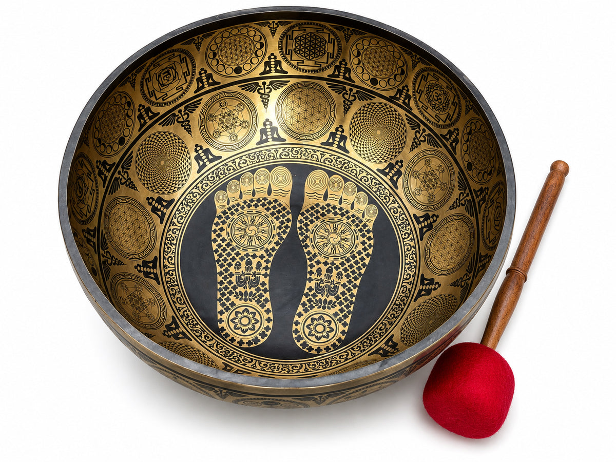 Extra-large sacred geometry Tibetan singing bowl with Flower of Life design
