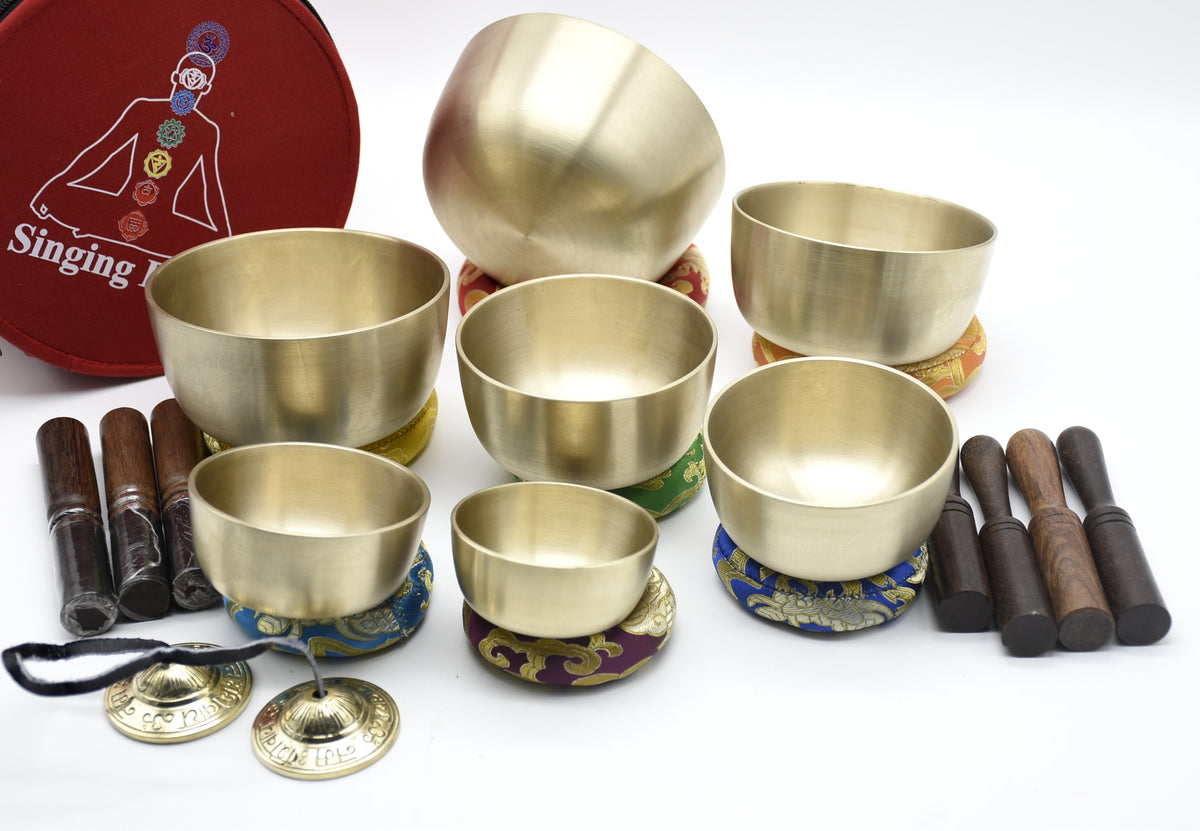 Hand-hammered singing bowl set of 7 for meditation and yoga