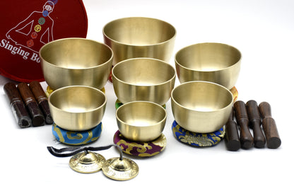 Handcrafted Tibetan bronze singing bowl set of 7 for chakra balancing