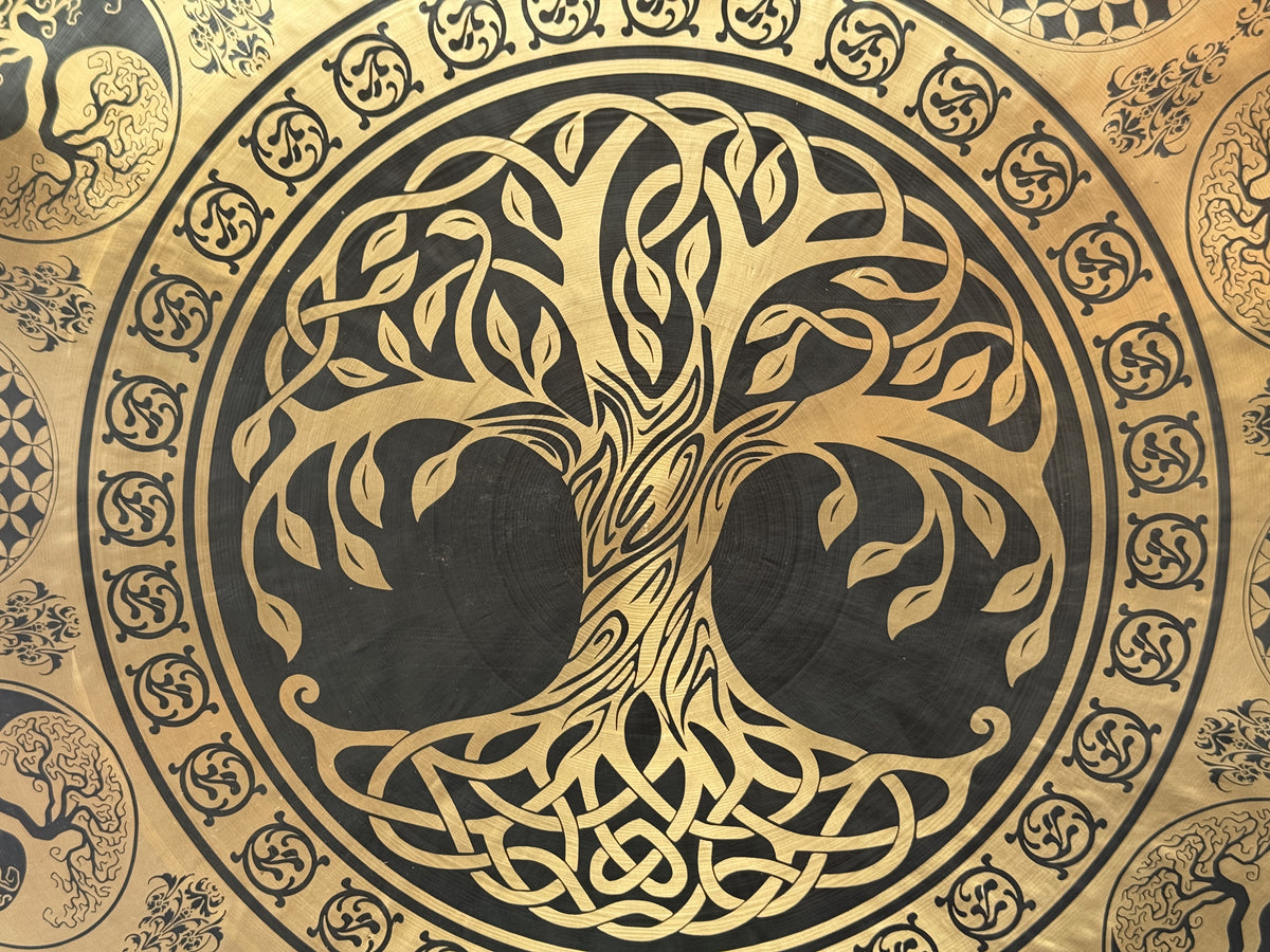 50 cm Tree of Life Tibetan Gong – Handcrafted Sacred Geometry Sound Healing Gong with Mallet