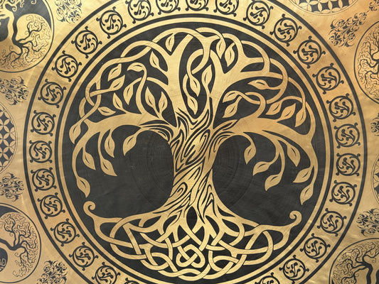 50 cm Tree of Life Tibetan Gong – Handcrafted Sacred Geometry Sound Healing Gong with Mallet
