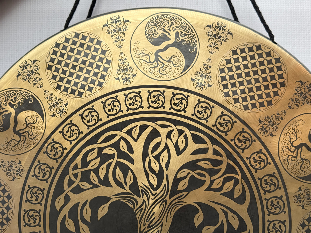 50 cm Tree of Life Tibetan Gong – Handcrafted Sacred Geometry Sound Healing Gong with Mallet