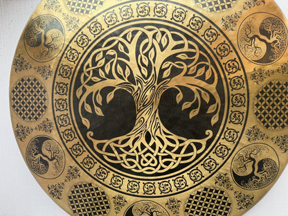 50 cm Tree of Life Tibetan Gong – Handcrafted Sacred Geometry Sound Healing Gong with Mallet