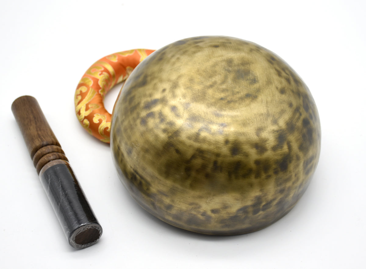 Tiger Eye sound-healing bowl with wooden playing mallet