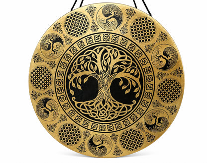 Handcrafted 50 cm Tree of Life Tibetan meditation gong with mallet for sound healing, yoga and sound-bath therapy
