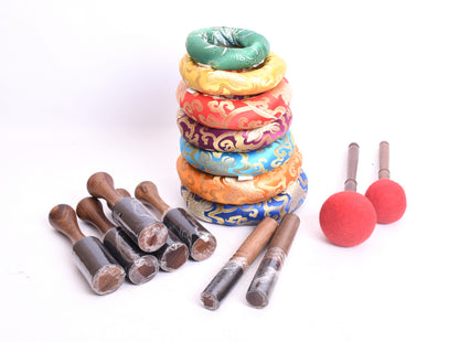 7 Piece Full Moon Singing Bowl Set (5"–10") | Chakra Note Tuned Tibetan Singing Bowls | Complete Meditation Sound Healing Set with Mallets, Cushions & Strikers